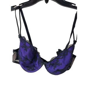 Vintage Cristina Davo Unpadded Lace Bra Purple Black 36B Made in Spain